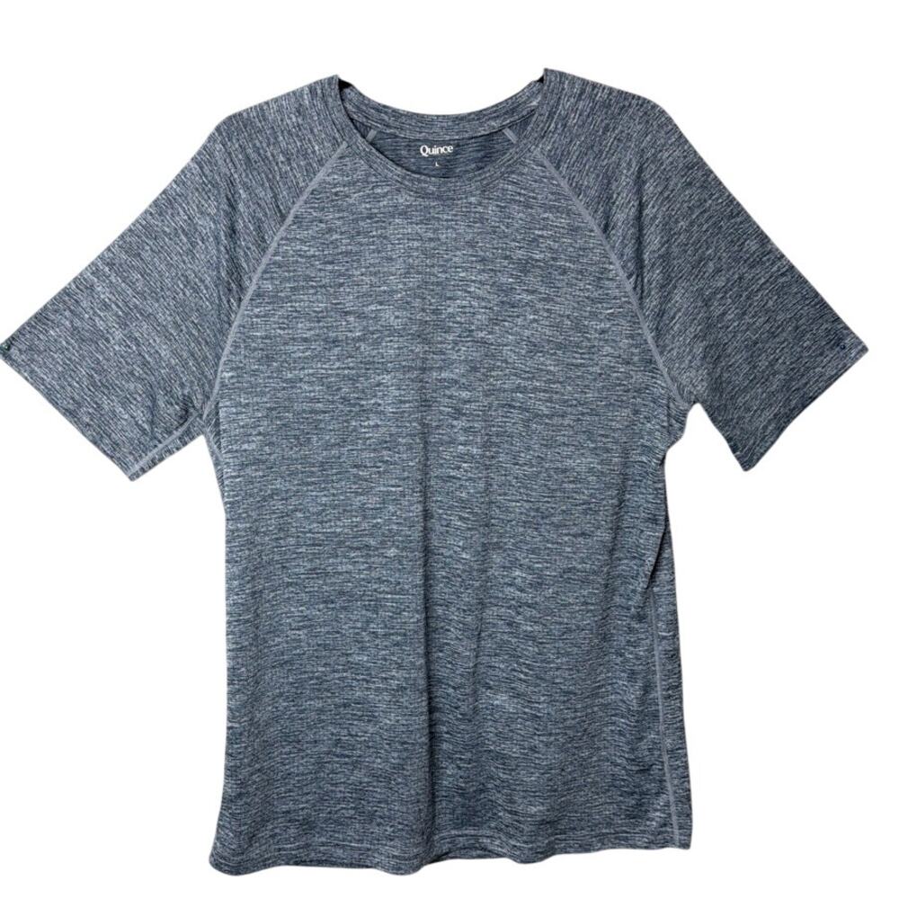 Quince Mens Flowknit Breeze Shirt Performance Workout Heathered Blue Gray  L